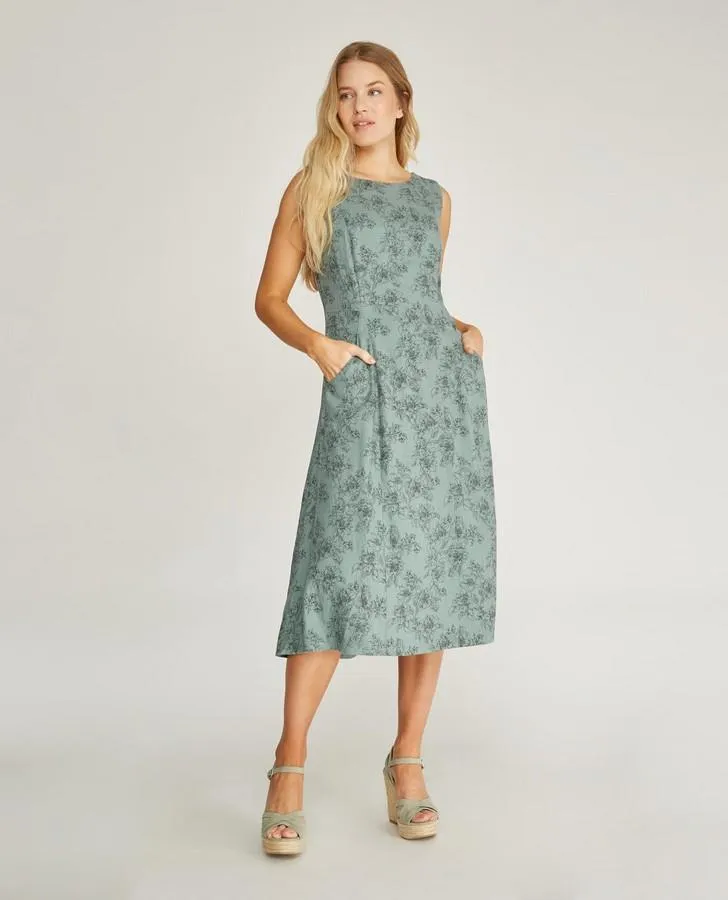 Verdigris Lily Print Fit and Flare Dress