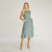 Verdigris Lily Print Fit and Flare Dress