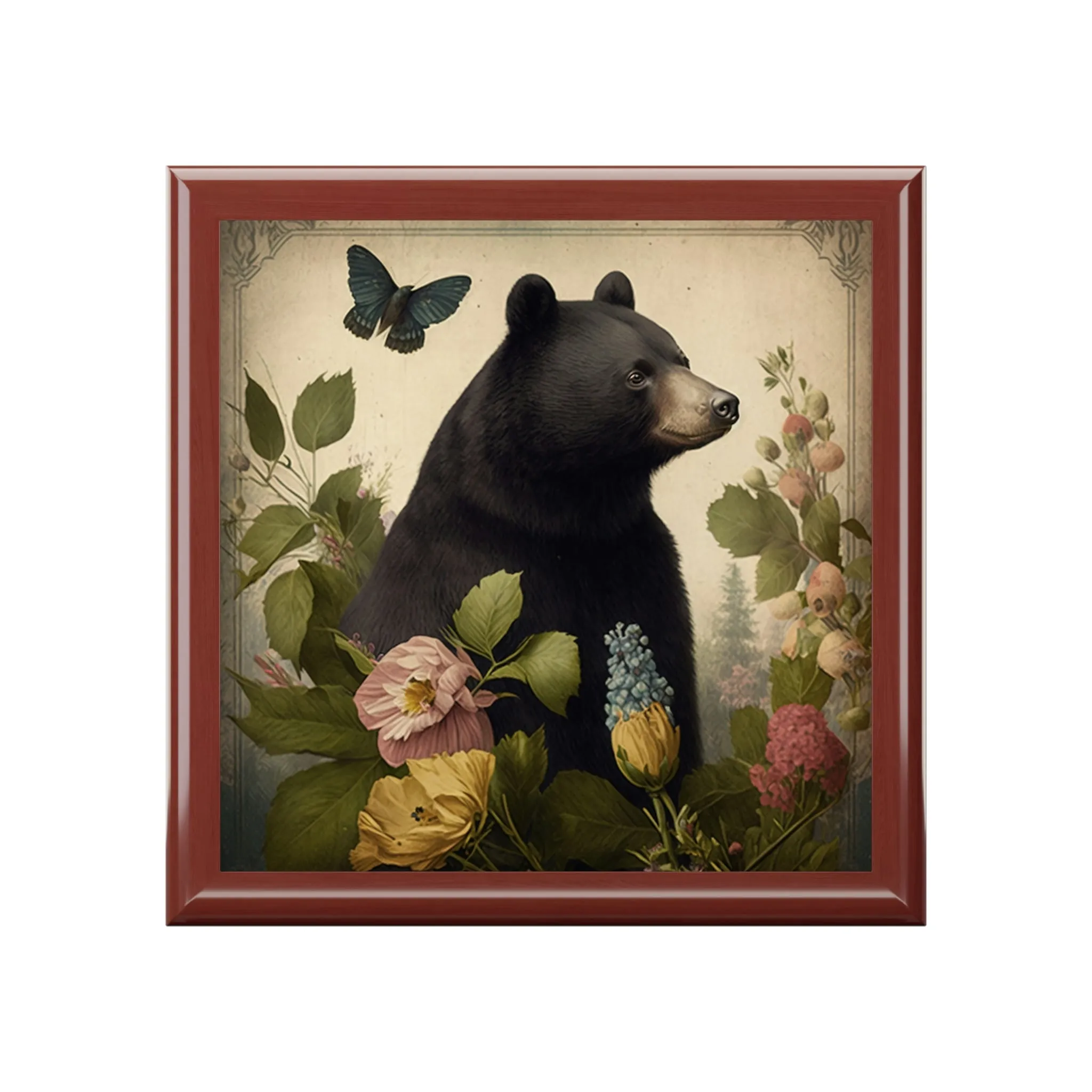 Vintage Black Bear Wooden Keepsake Jewelry Box