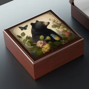 Vintage Black Bear Wooden Keepsake Jewelry Box