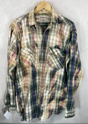 Vintage Green, Cream and Pink Flannel Size XL