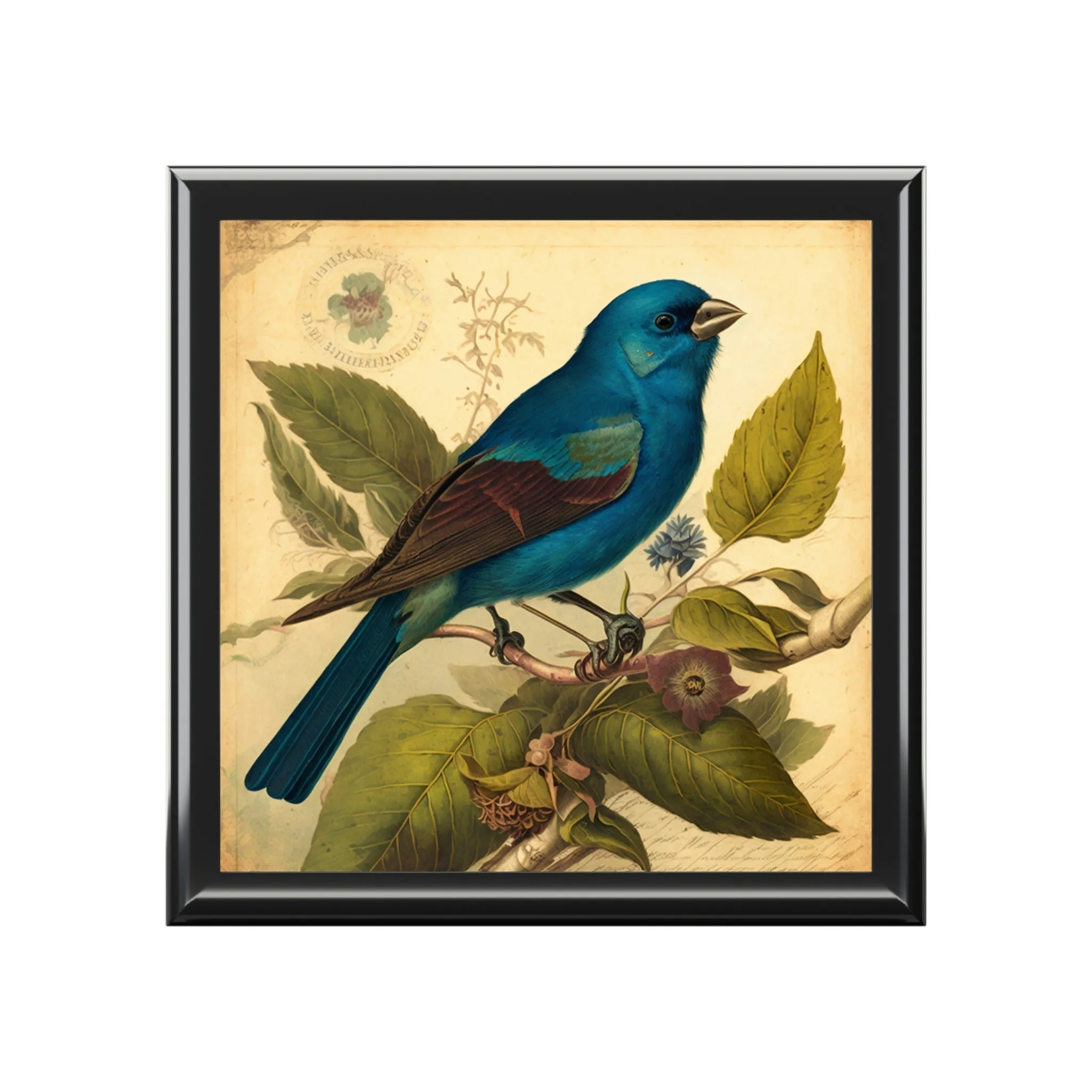 Vintage Indigo Bunting Wooden Keepsake Jewelry Box