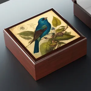 Vintage Indigo Bunting Wooden Keepsake Jewelry Box