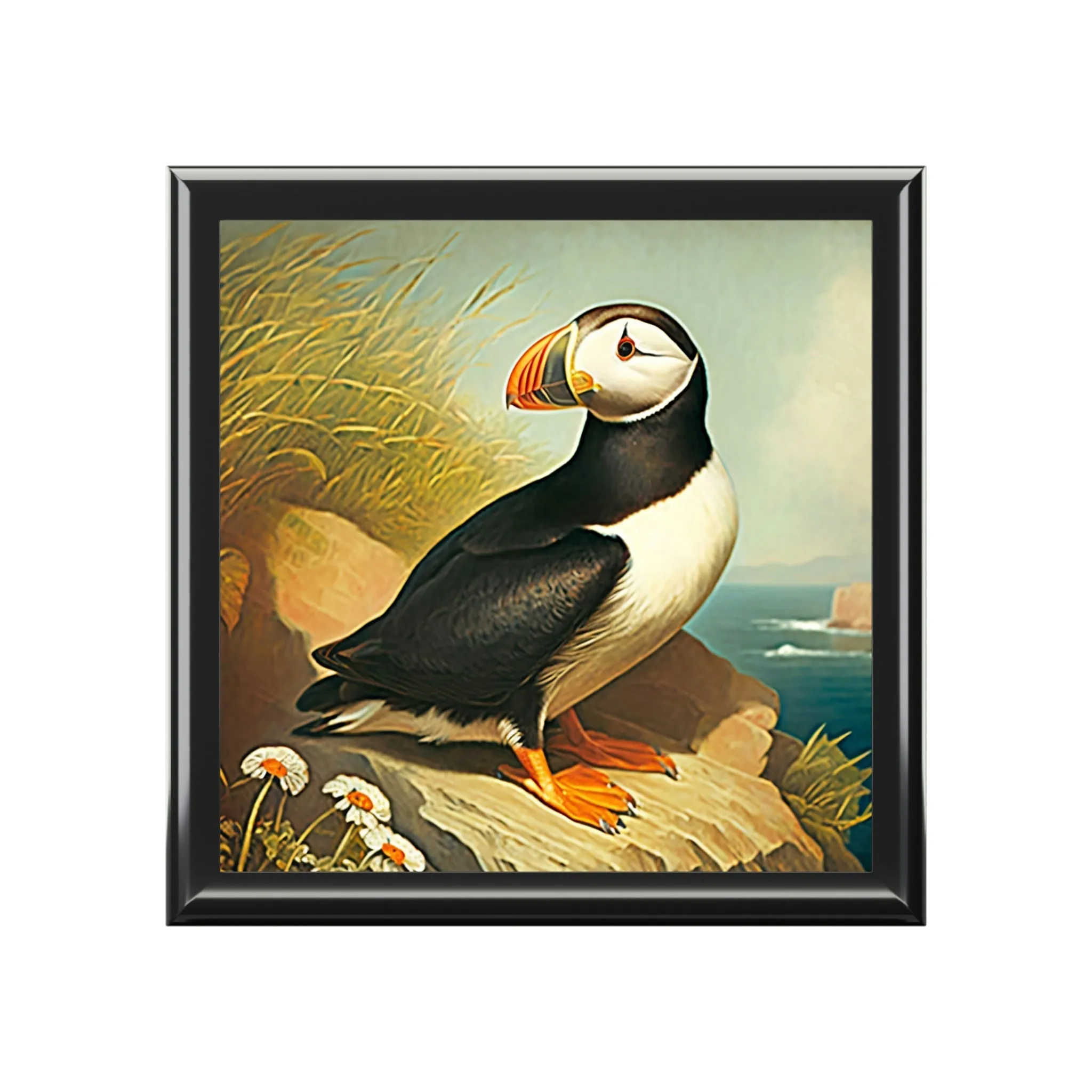 Vintage Puffin Wooden Keepsake Jewelry Box