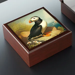 Vintage Puffin Wooden Keepsake Jewelry Box