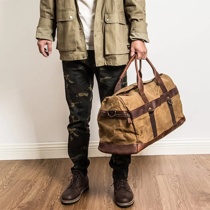 Waxed Canvas Duffle Bag Monogrammed Weekend Bag