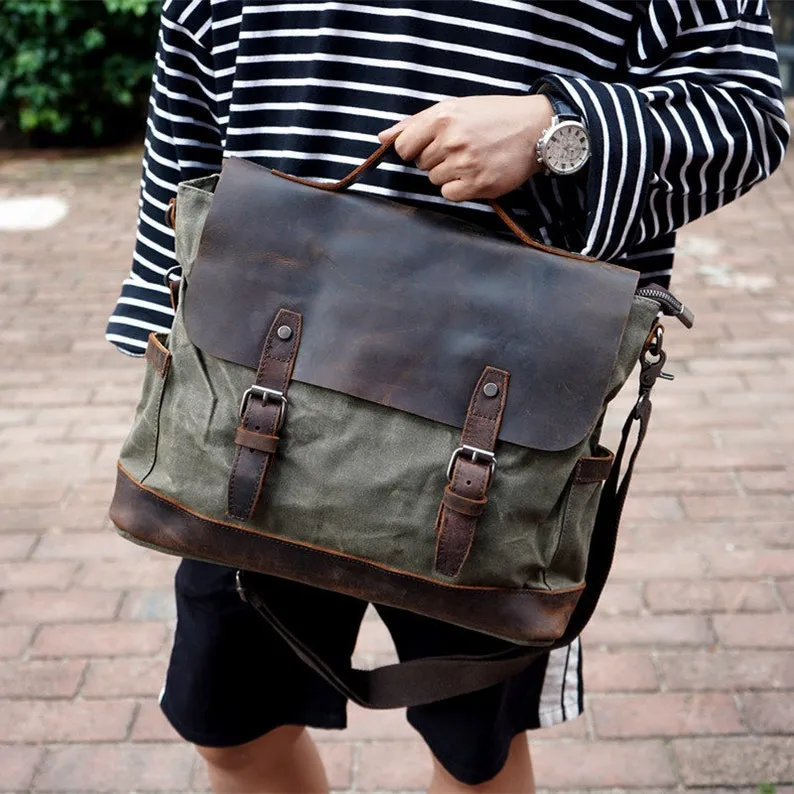 Waxed Canvas Messenger Bag Men Satchel Briefcase