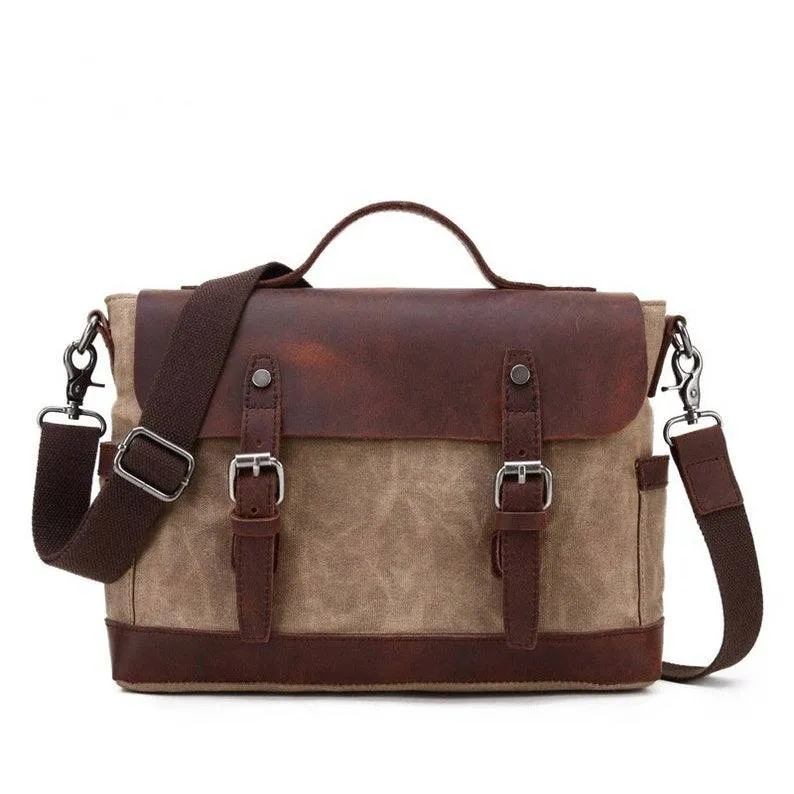 Waxed Canvas Messenger Bag Men Satchel Briefcase