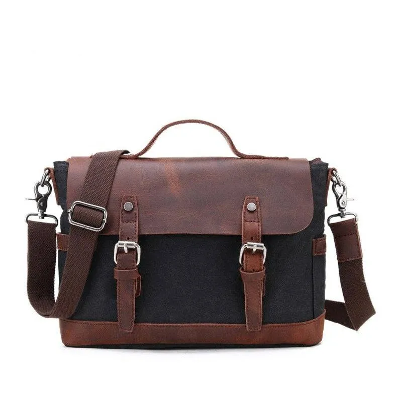 Waxed Canvas Messenger Bag Men Satchel Briefcase