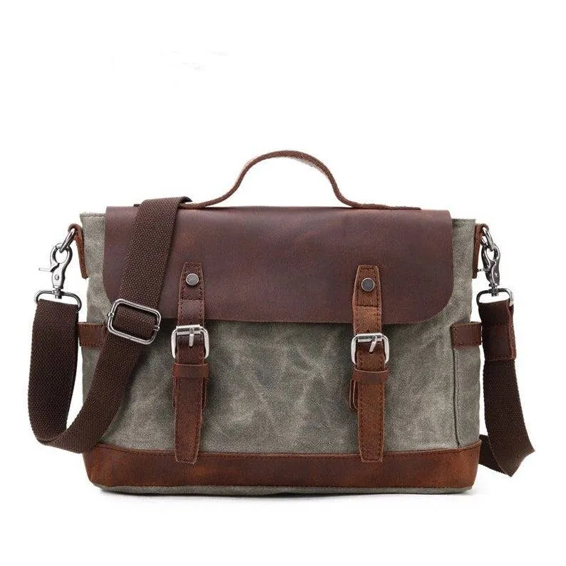 Waxed Canvas Messenger Bag Men Satchel Briefcase