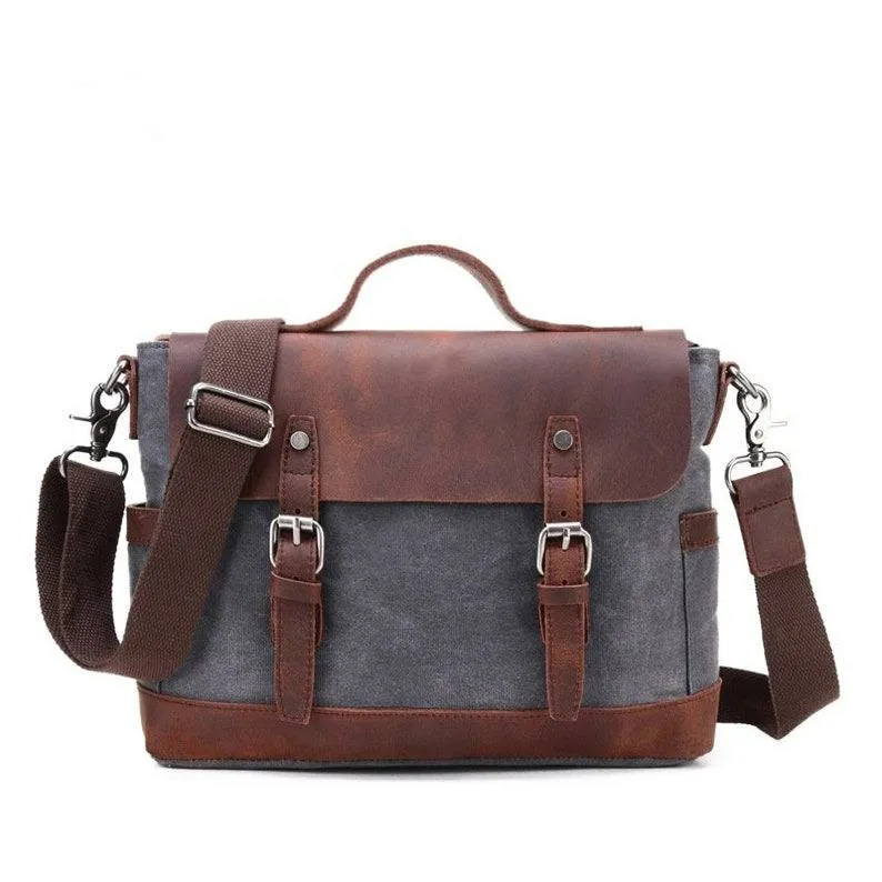 Waxed Canvas Messenger Bag Men Satchel Briefcase