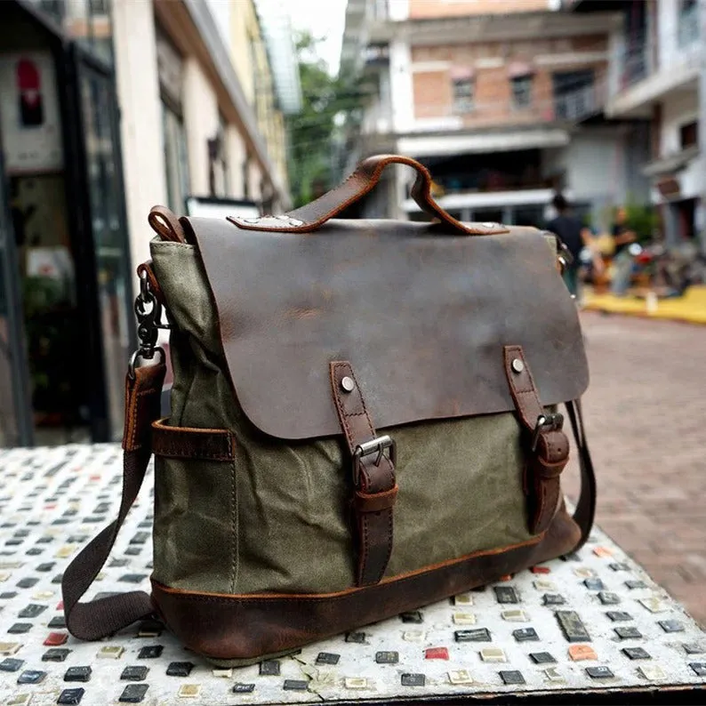 Waxed Canvas Messenger Bag Men Satchel Briefcase