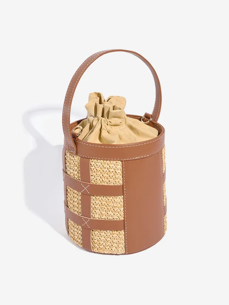 Westside Tan Cage Design Bucket Bag