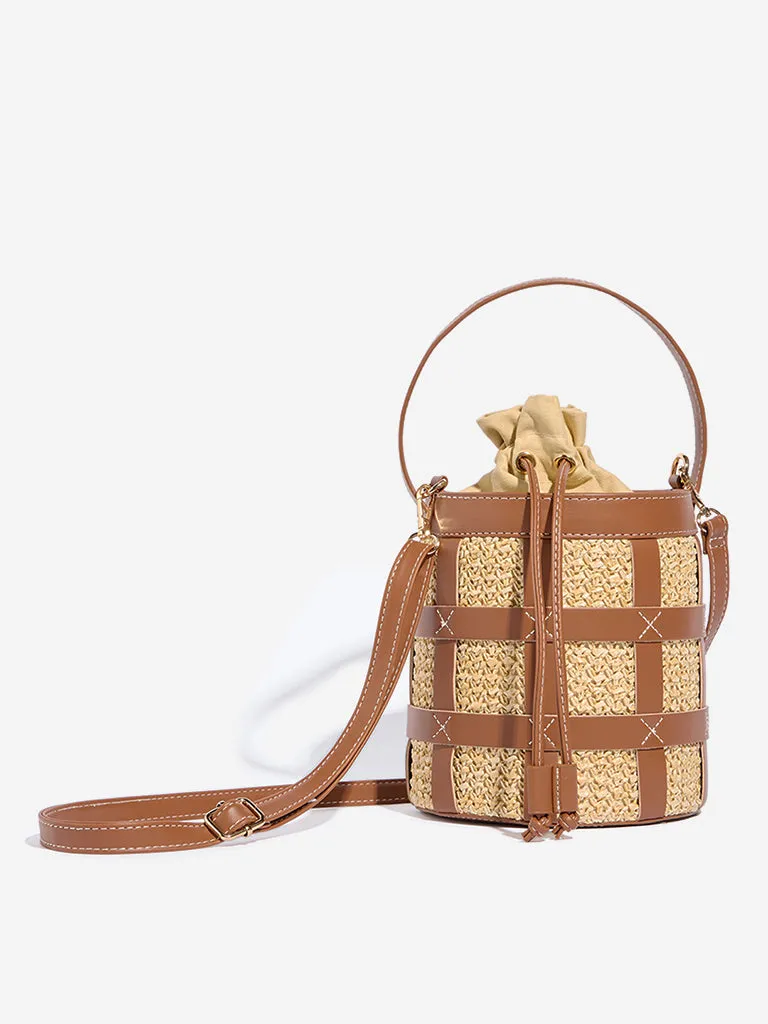 Westside Tan Cage Design Bucket Bag