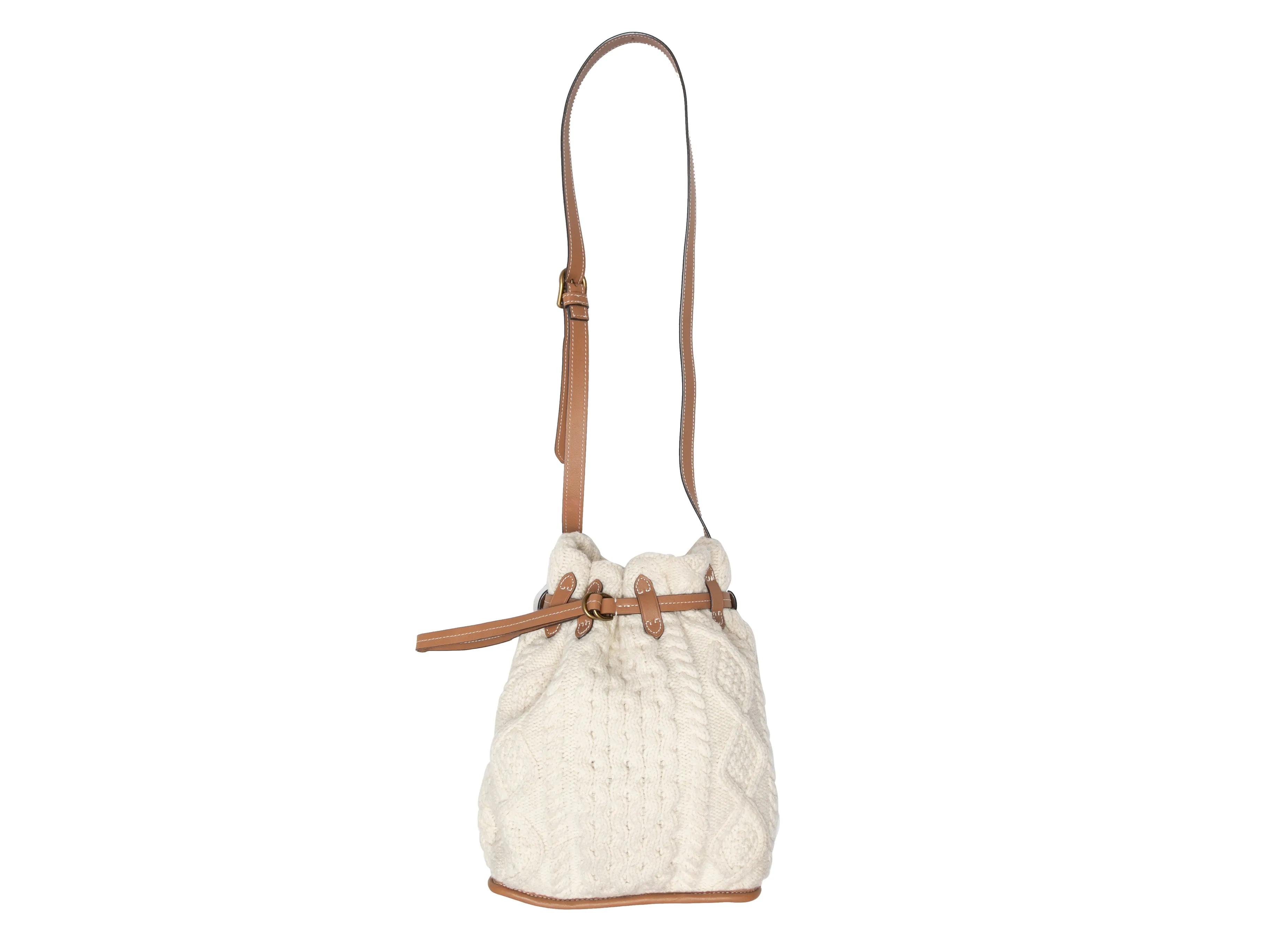 White Polo Ralph Lauren Cable Knit Bucket Bag