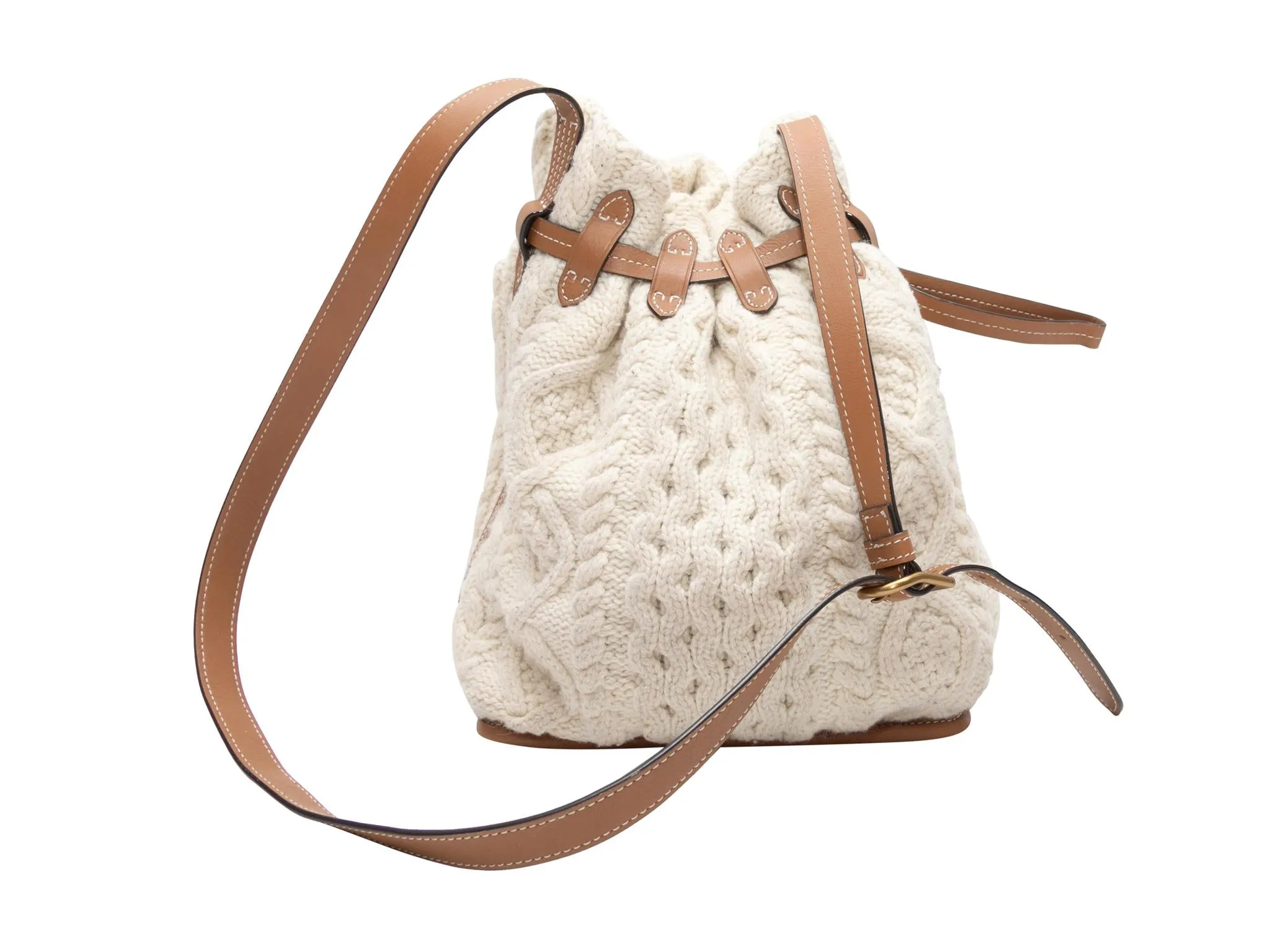 White Polo Ralph Lauren Cable Knit Bucket Bag