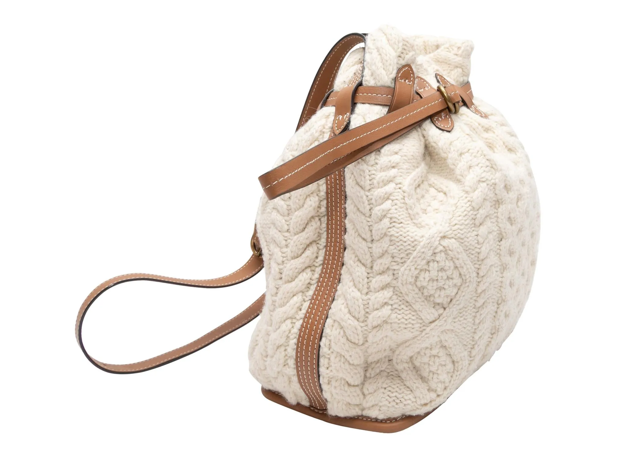 White Polo Ralph Lauren Cable Knit Bucket Bag