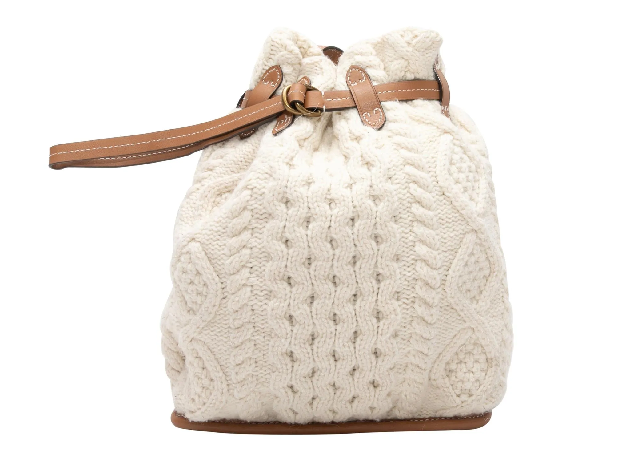 White Polo Ralph Lauren Cable Knit Bucket Bag