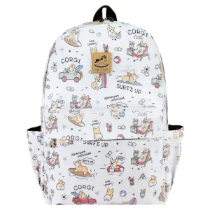 White Surfing Corgi Large Backpack