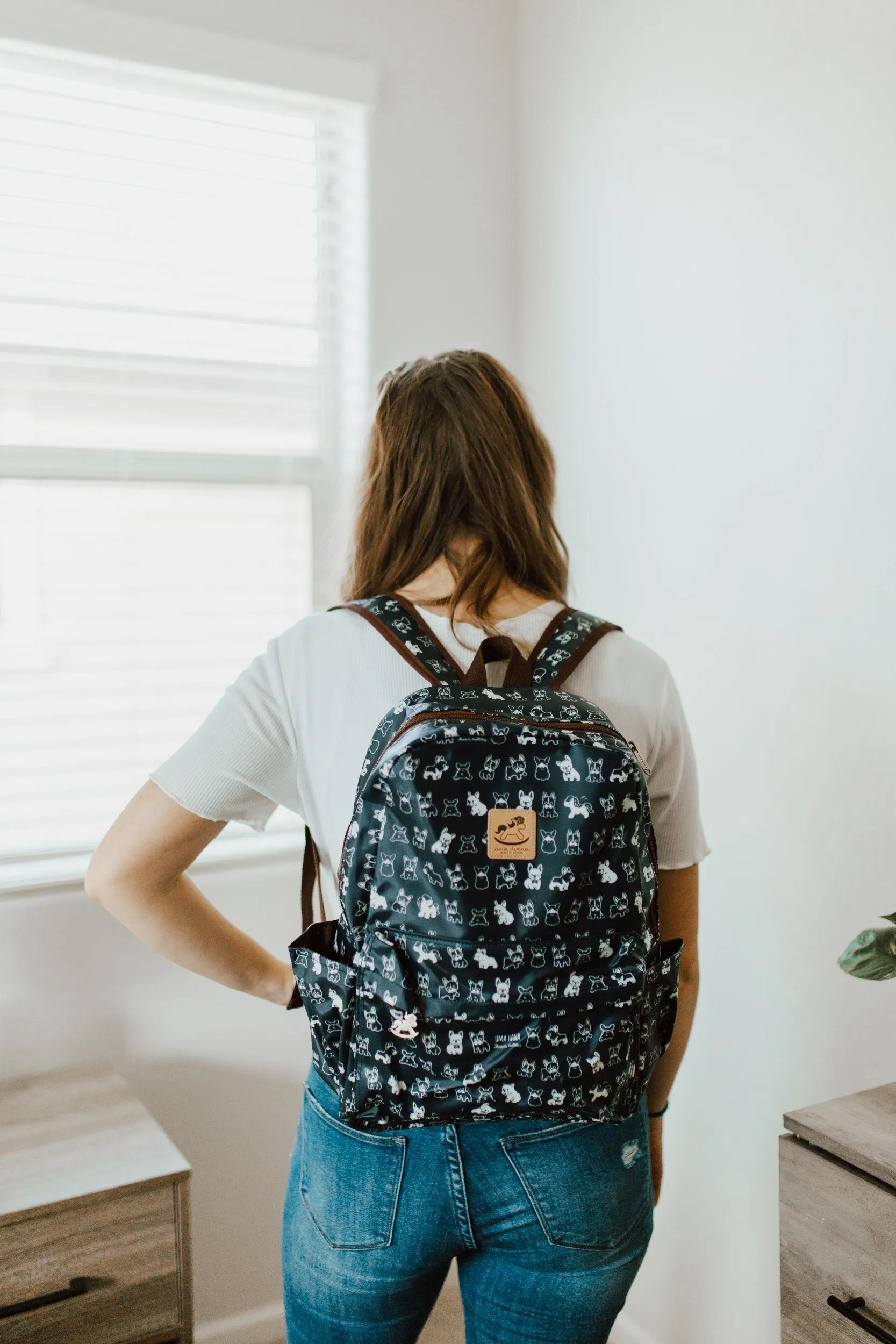 White Surfing Corgi Large Backpack