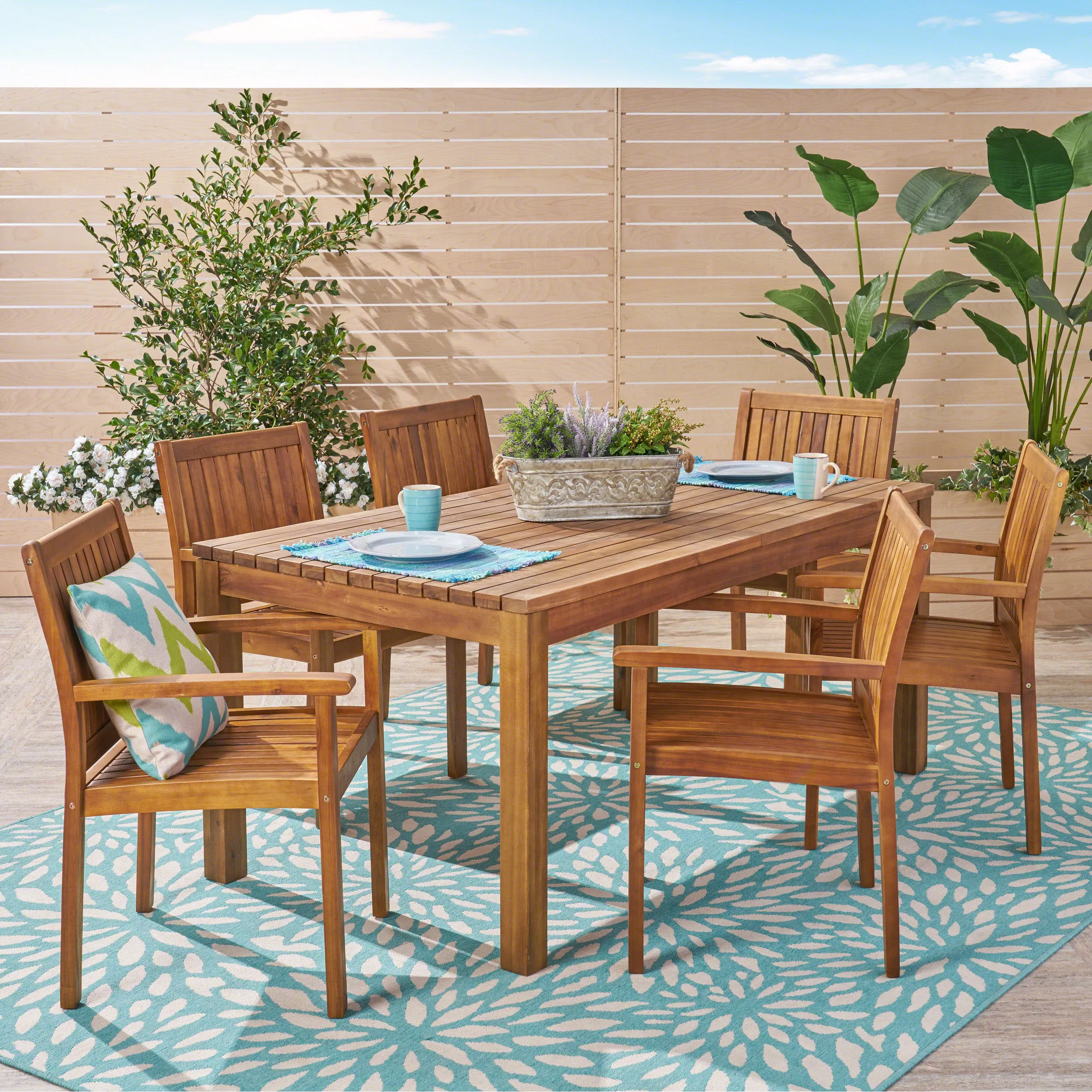 Will Outdoor 7 Piece Acacia Dining Set, Teak Finish