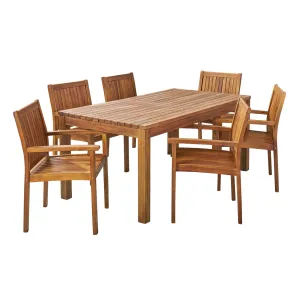 Will Outdoor 7 Piece Acacia Dining Set, Teak Finish