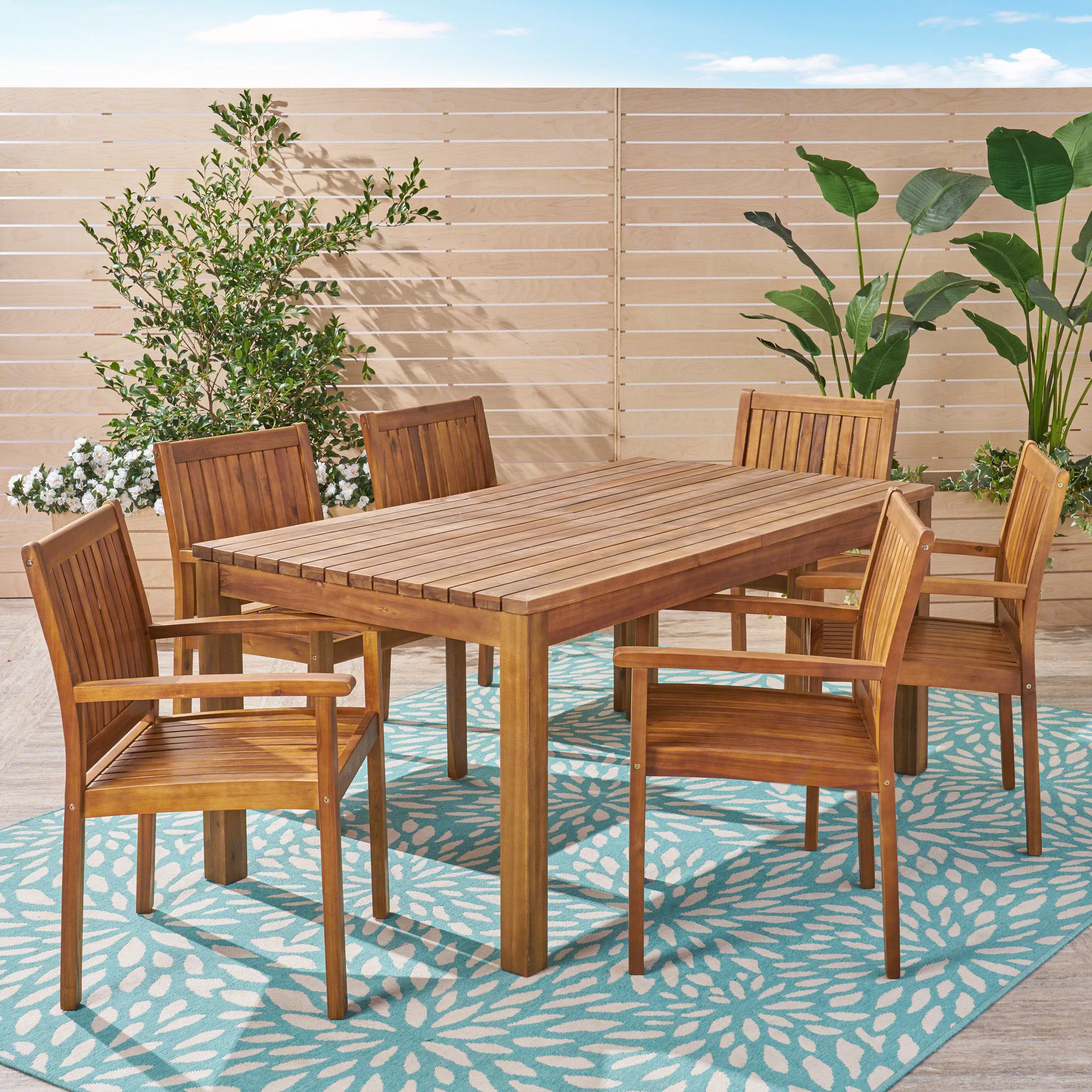 Will Outdoor 7 Piece Acacia Dining Set, Teak Finish