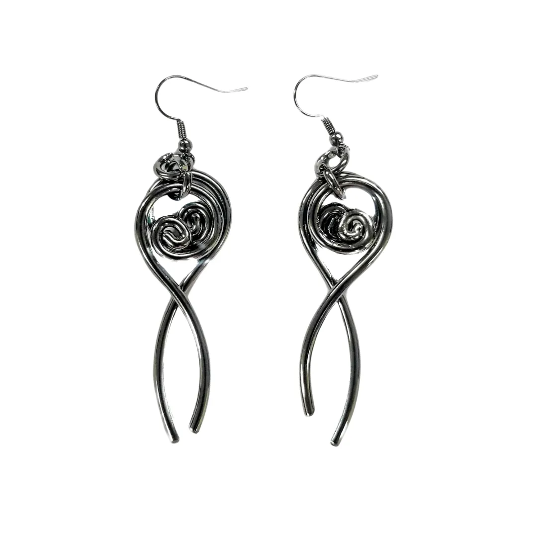 Wire Gunmetal Swirl Artistic Earrings