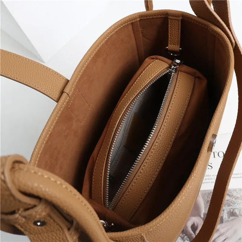 Womens Calfskin Leather Bucket Cross Body Bag