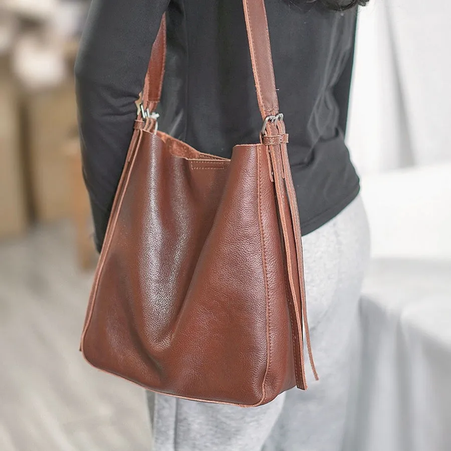 Womens Leather Crossbody Tote Brown Shoulder Bag For Women