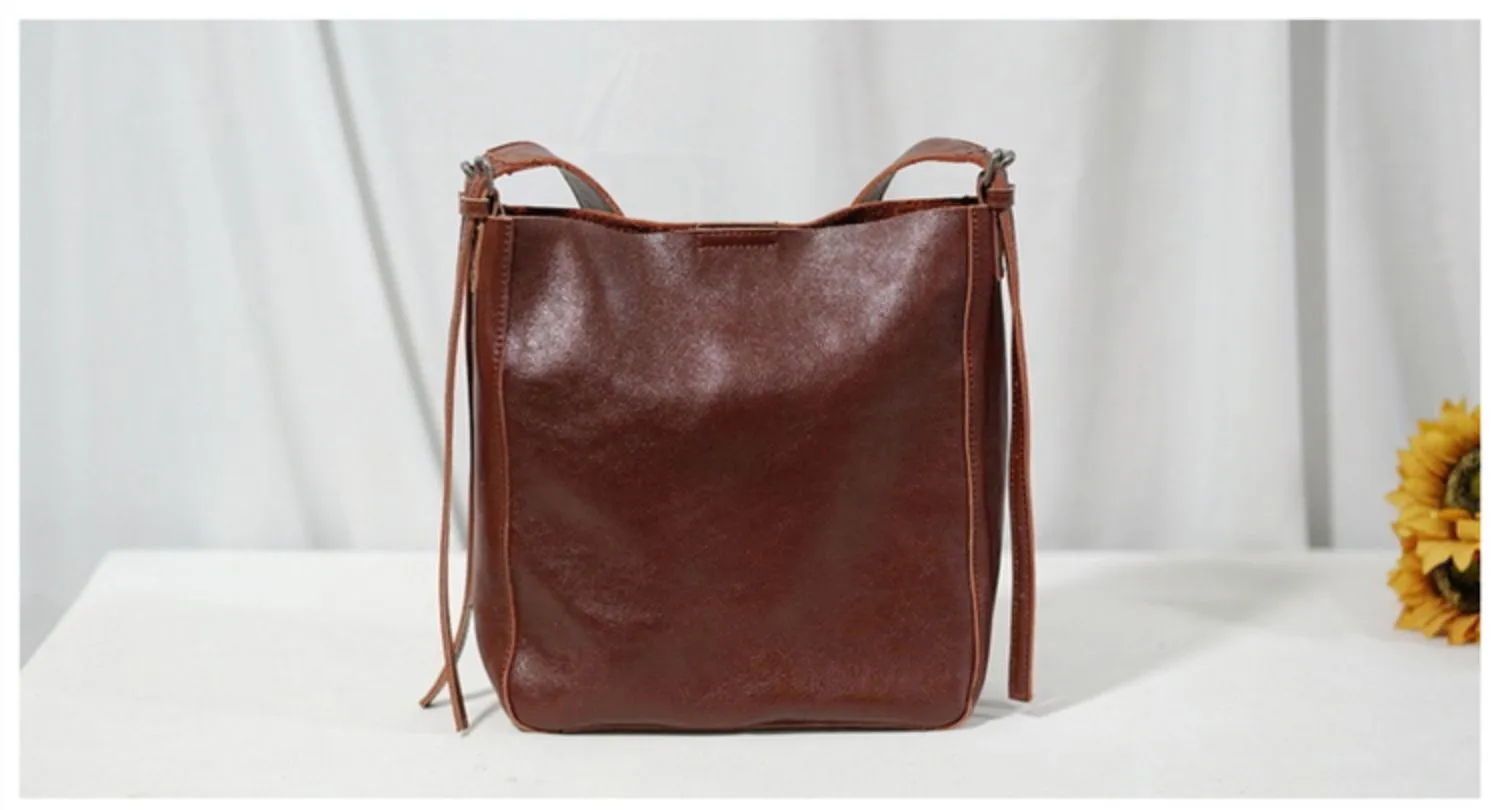 Womens Leather Crossbody Tote Brown Shoulder Bag For Women