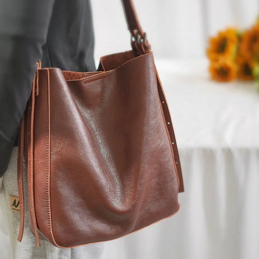 Womens Leather Crossbody Tote Brown Shoulder Bag For Women