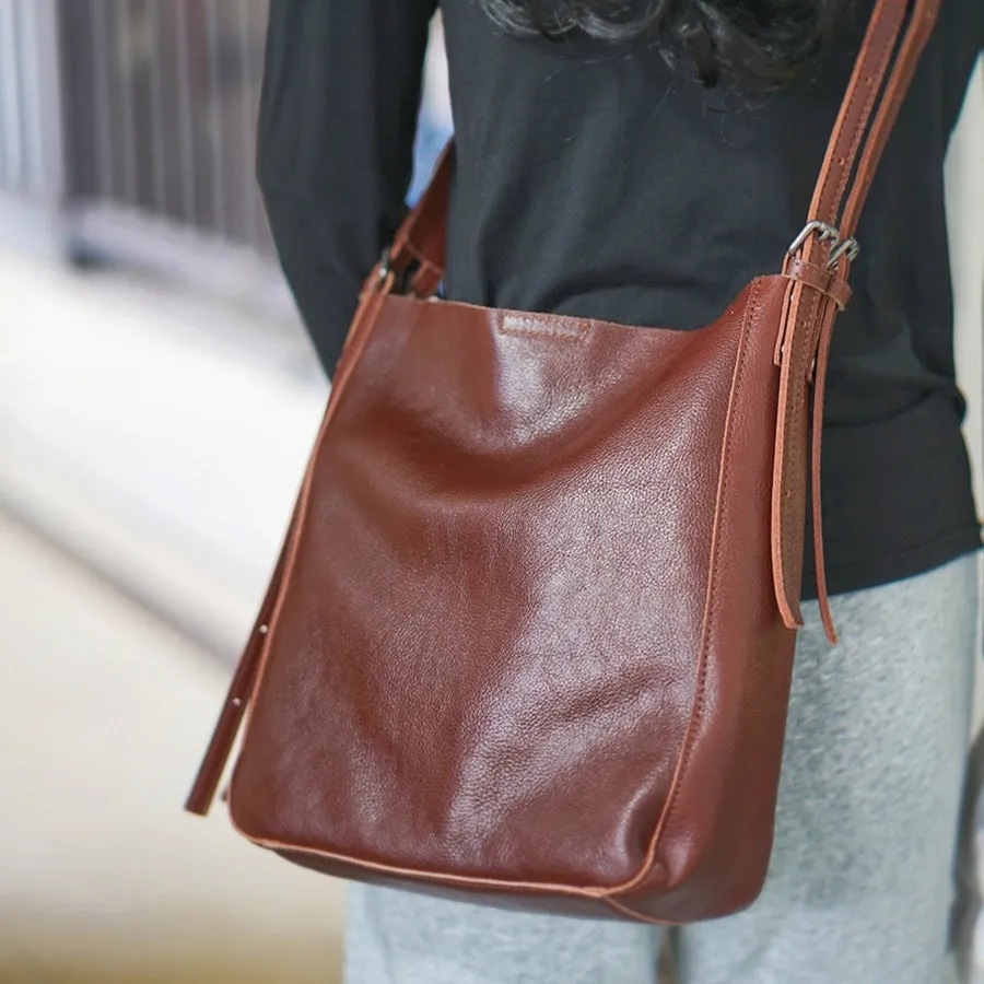 Womens Leather Crossbody Tote Brown Shoulder Bag For Women