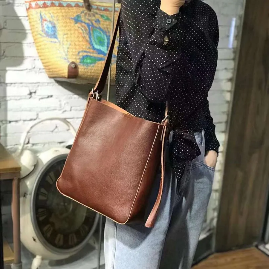 Womens Leather Crossbody Tote Brown Shoulder Bag For Women