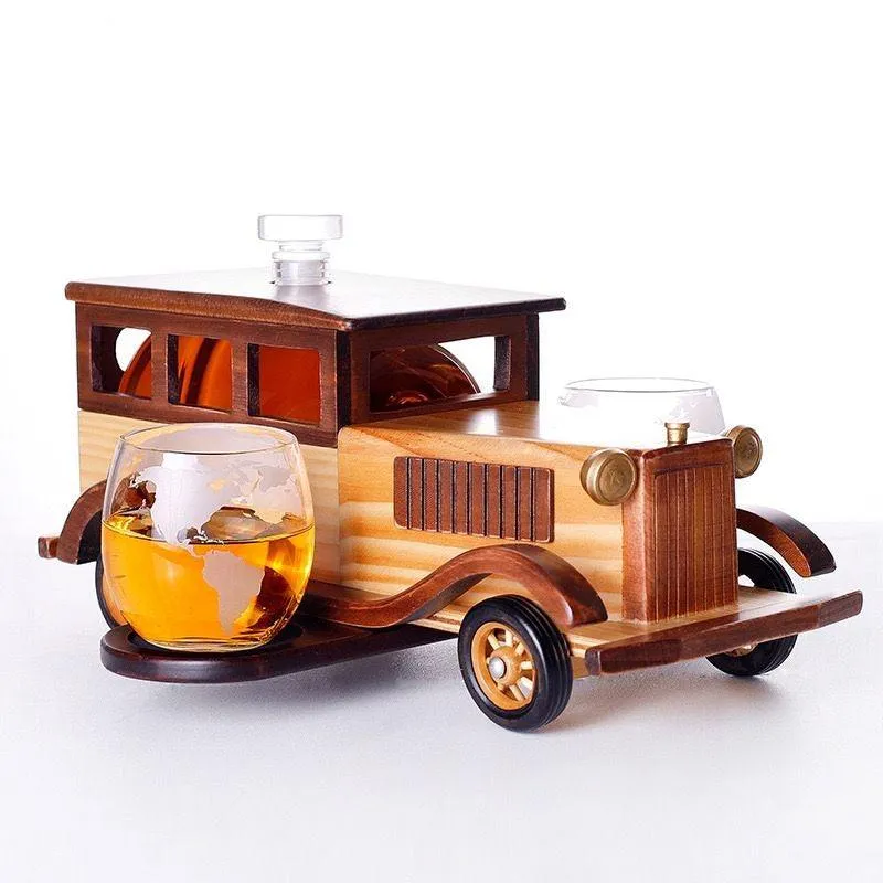 Wood Car Decanter Set Of 3