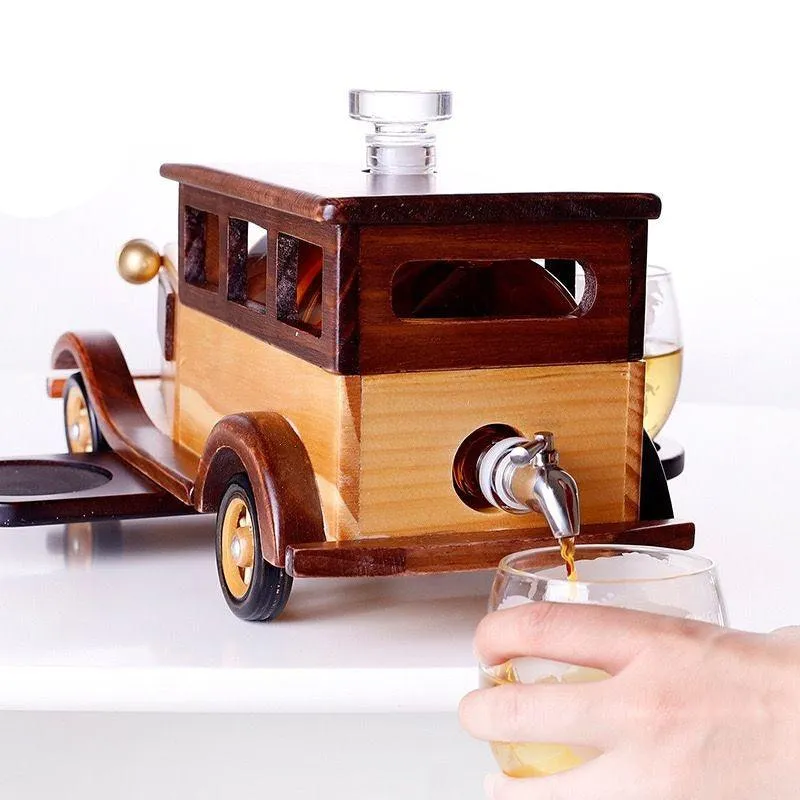 Wood Car Decanter Set Of 3