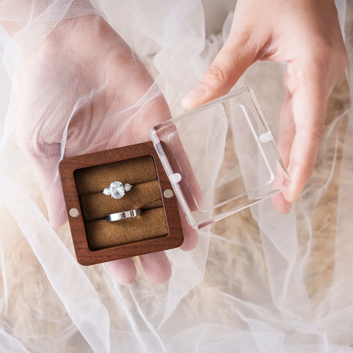 Wooden Ring Box with Acrylic Lid