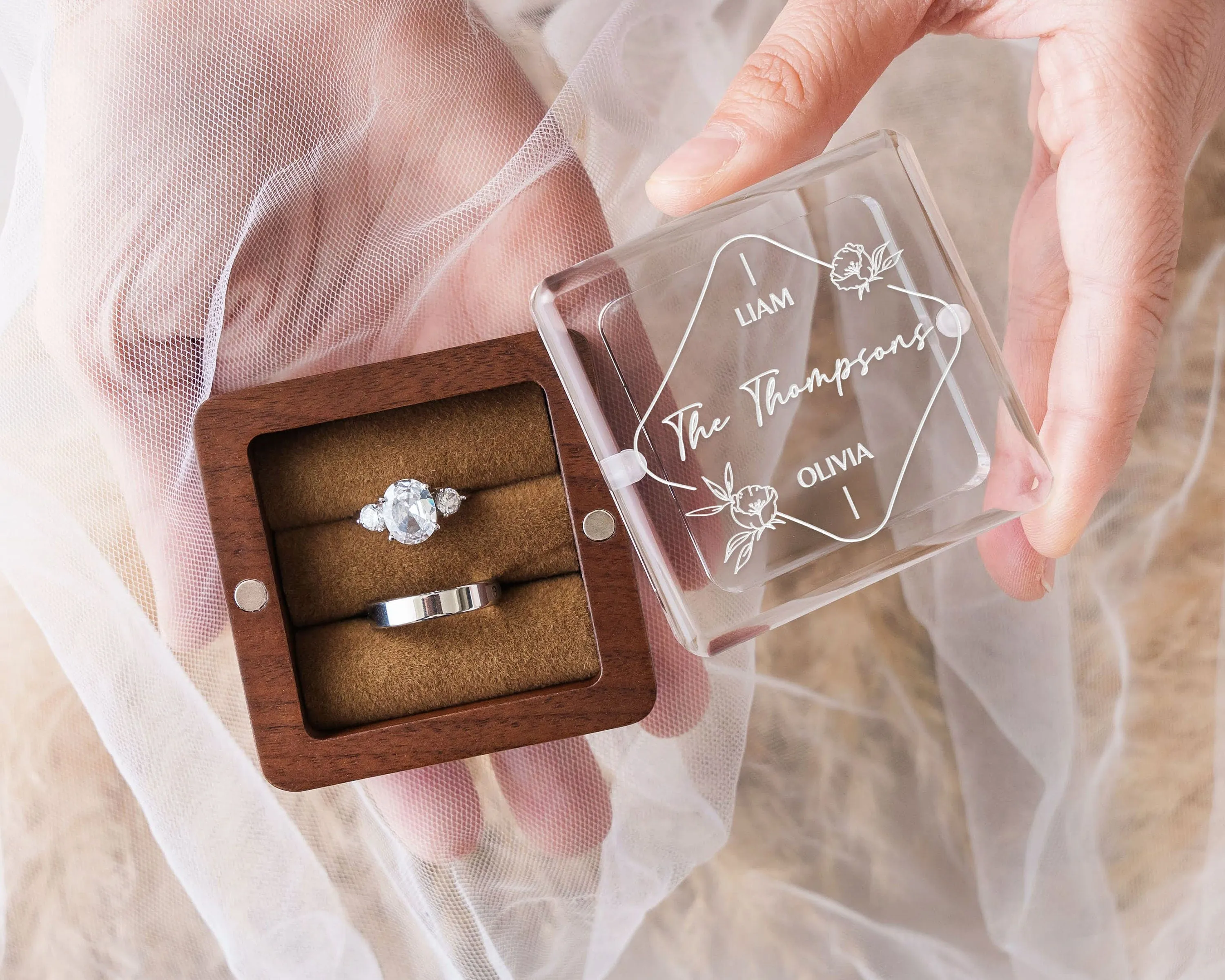 Wooden Ring Box with Acrylic Lid