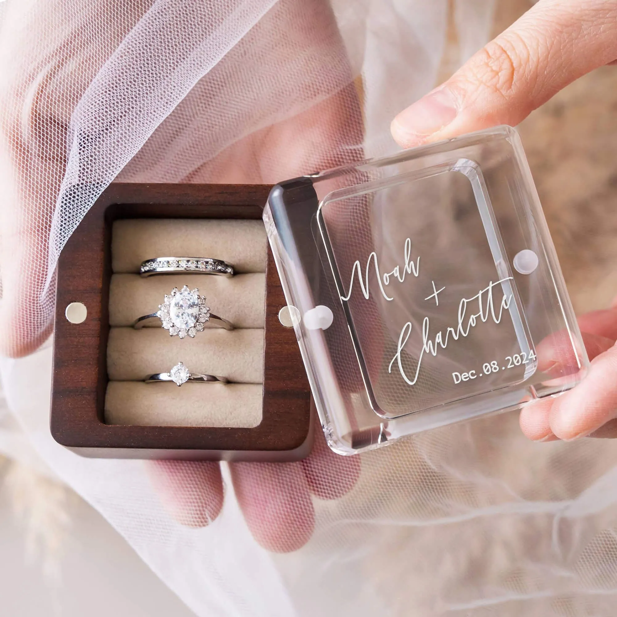 Wooden Ring Box with Acrylic Lid