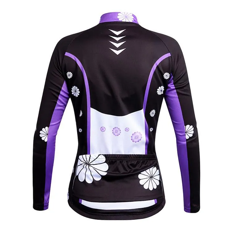 WOSAWE Flowers White Black Long Sleeve Cycling Jersey