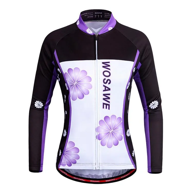 WOSAWE Flowers White Black Long Sleeve Cycling Jersey