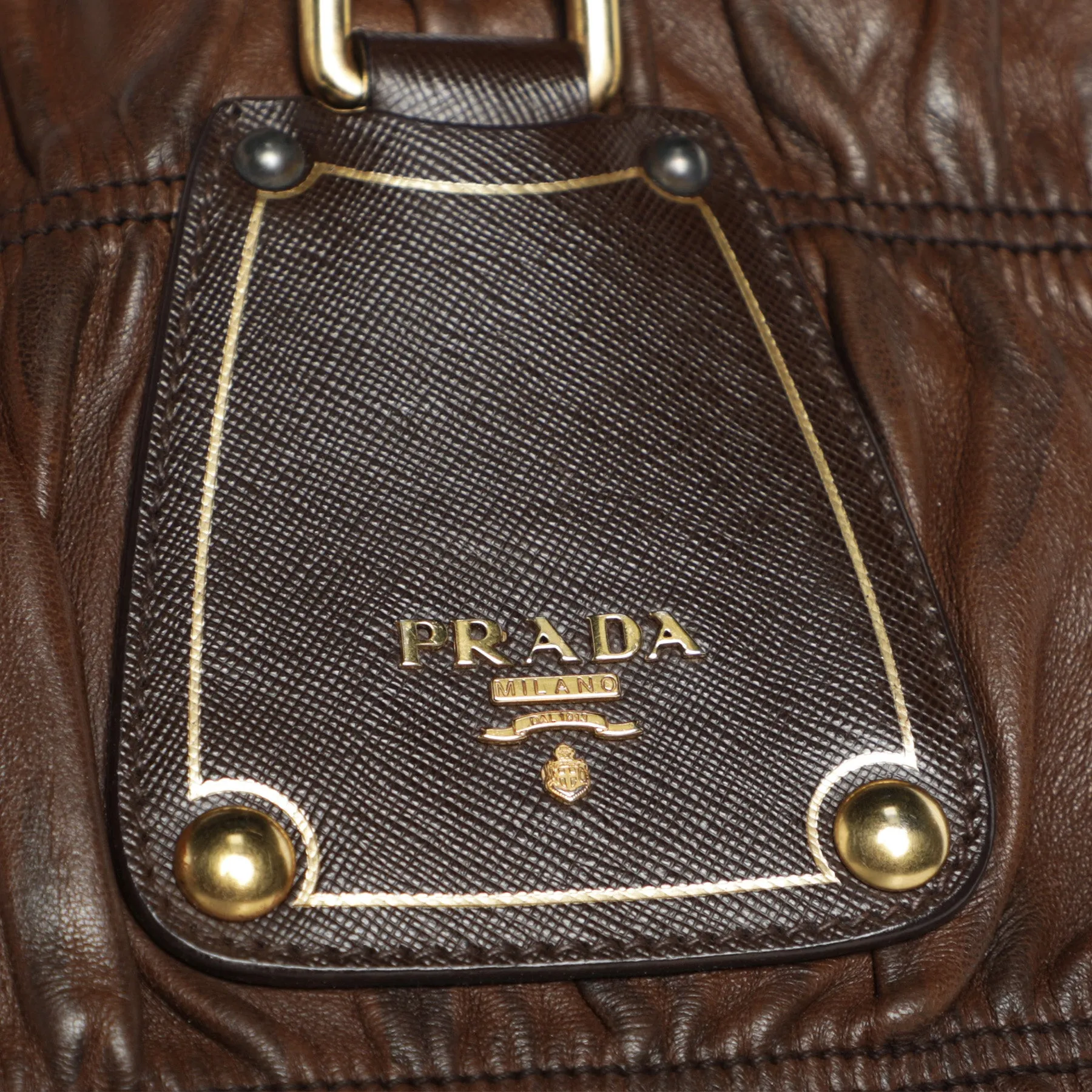 Y2K Prada Ruched Leather Top Handle Tote Oversize Bag - Chocolate